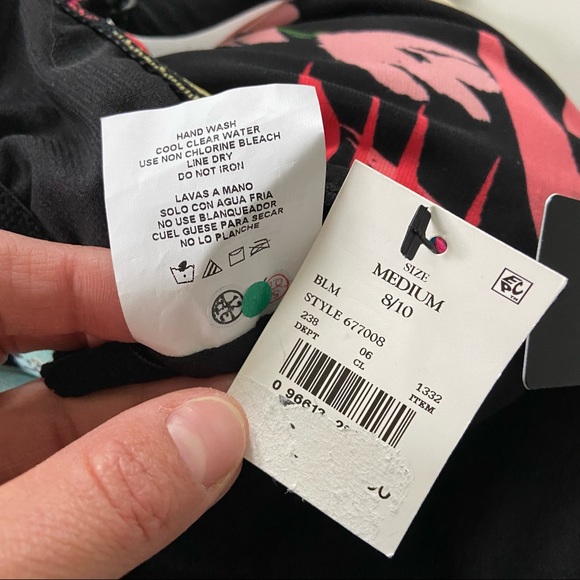 Aqua Green Black Floral V-Neck Angled Tiered Tankini Bathing Suit Swim Top - Picture 8 of 11